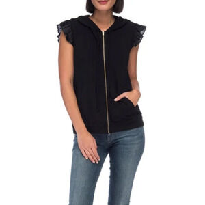 Bobeau Keeley Ruffle Sleeveless Hoodie Black Size S
